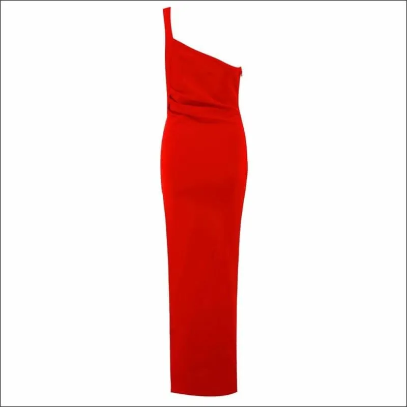 Winnal Sexy One shoulder Side slit Long Dress Vstidos Beach Party Club Bodycon Dress Red