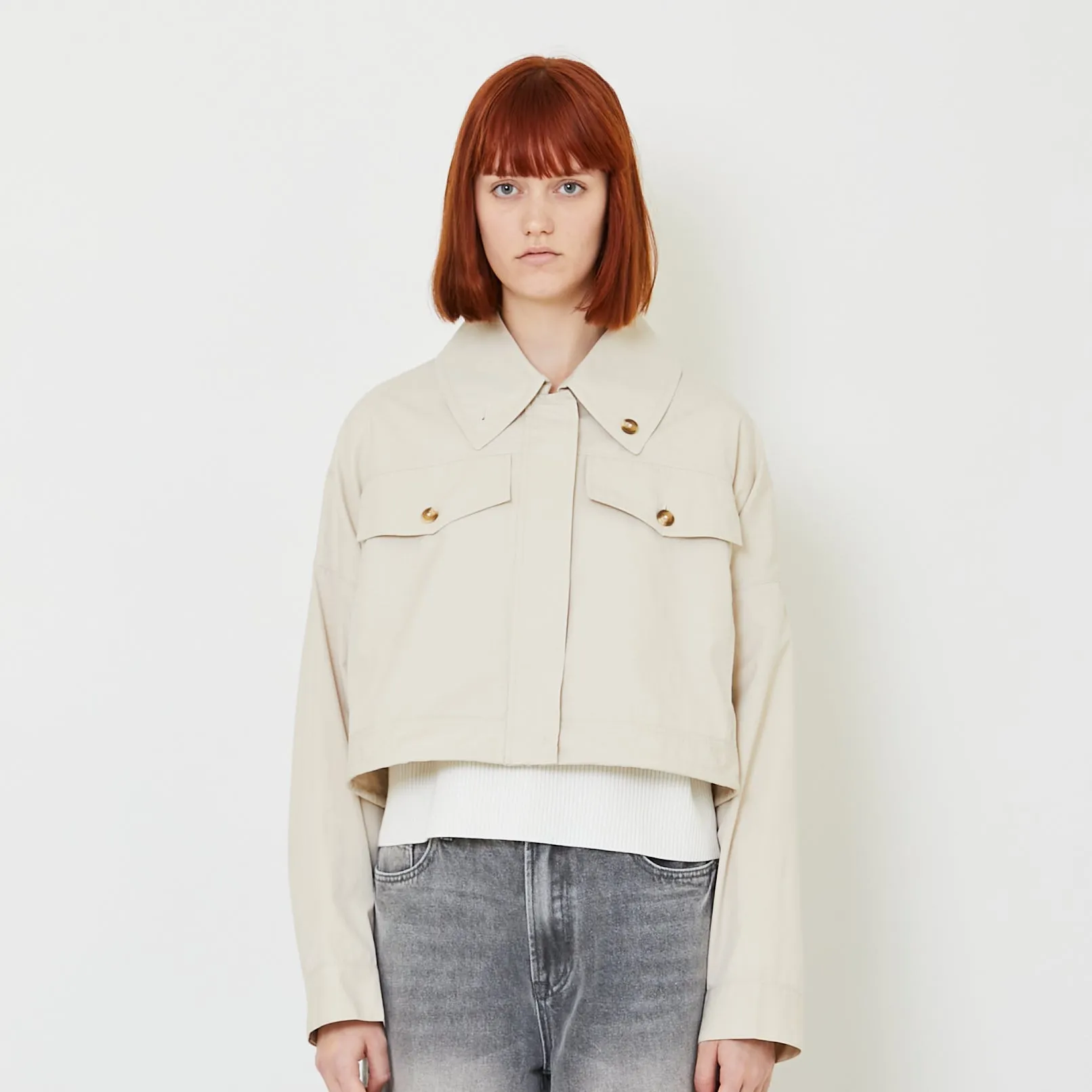 Women Cropped Jacket - Sand - SW2407097A