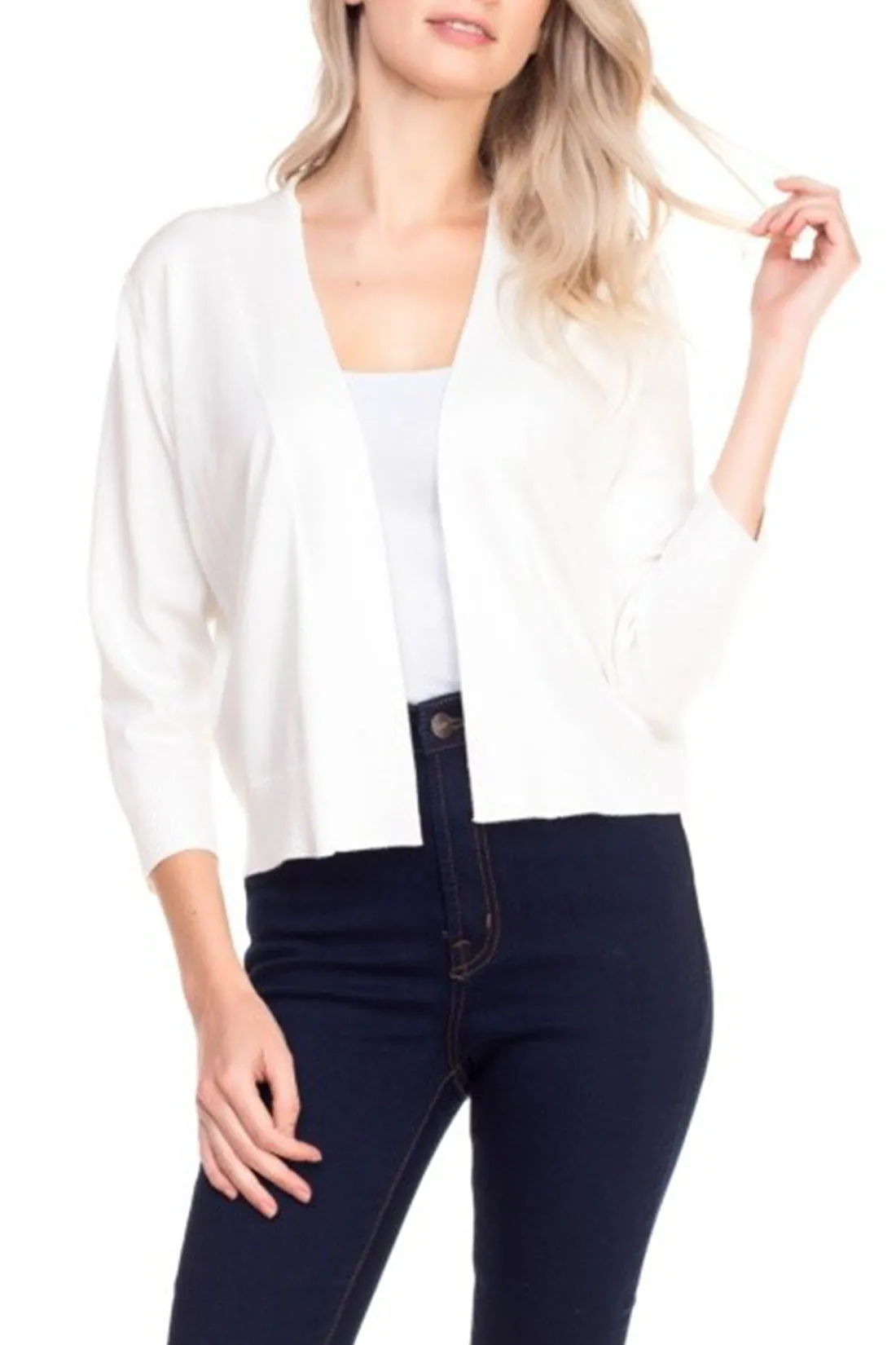 Women's Basic 3/4 Sleeve Open Front Cropped Cardigan (FWC1031)