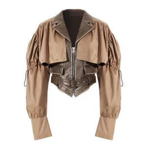 Women's New Elegant Vegan Leather Cropped Jacket