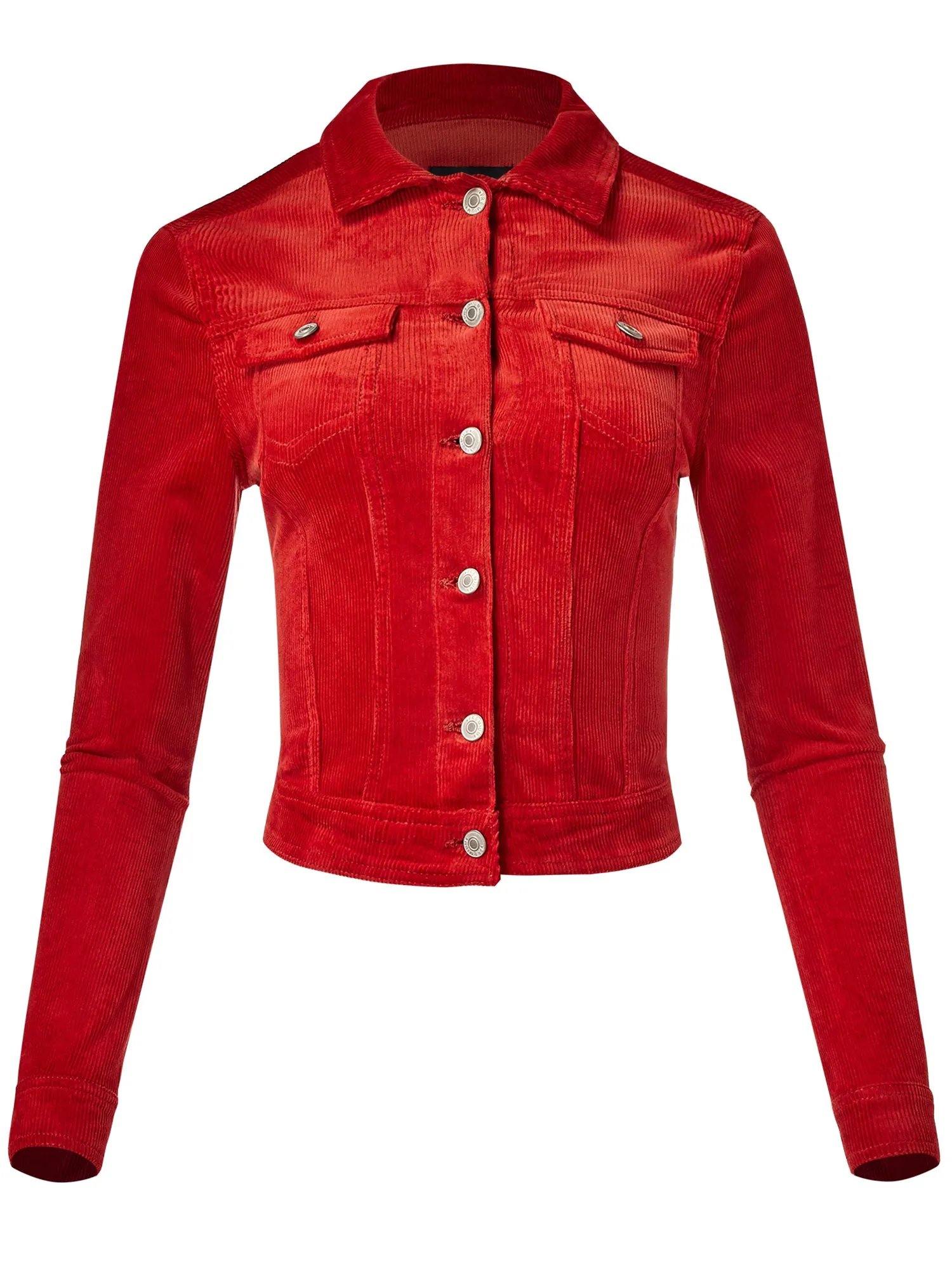 Women's Slim Fit Cropped Trucker Corduroy Jacket (FWJ1128)